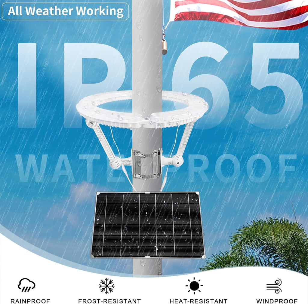 Flag Pole Light Solar Powered, 4640 Lumen Solar Flag Pole Light, Up to 15 Hrs 12000mAh Flag Light for Outdoor 15-40 Ft Flag Pole, Fits 2-6' Dia Flagpole, Dusk to Dawn, White