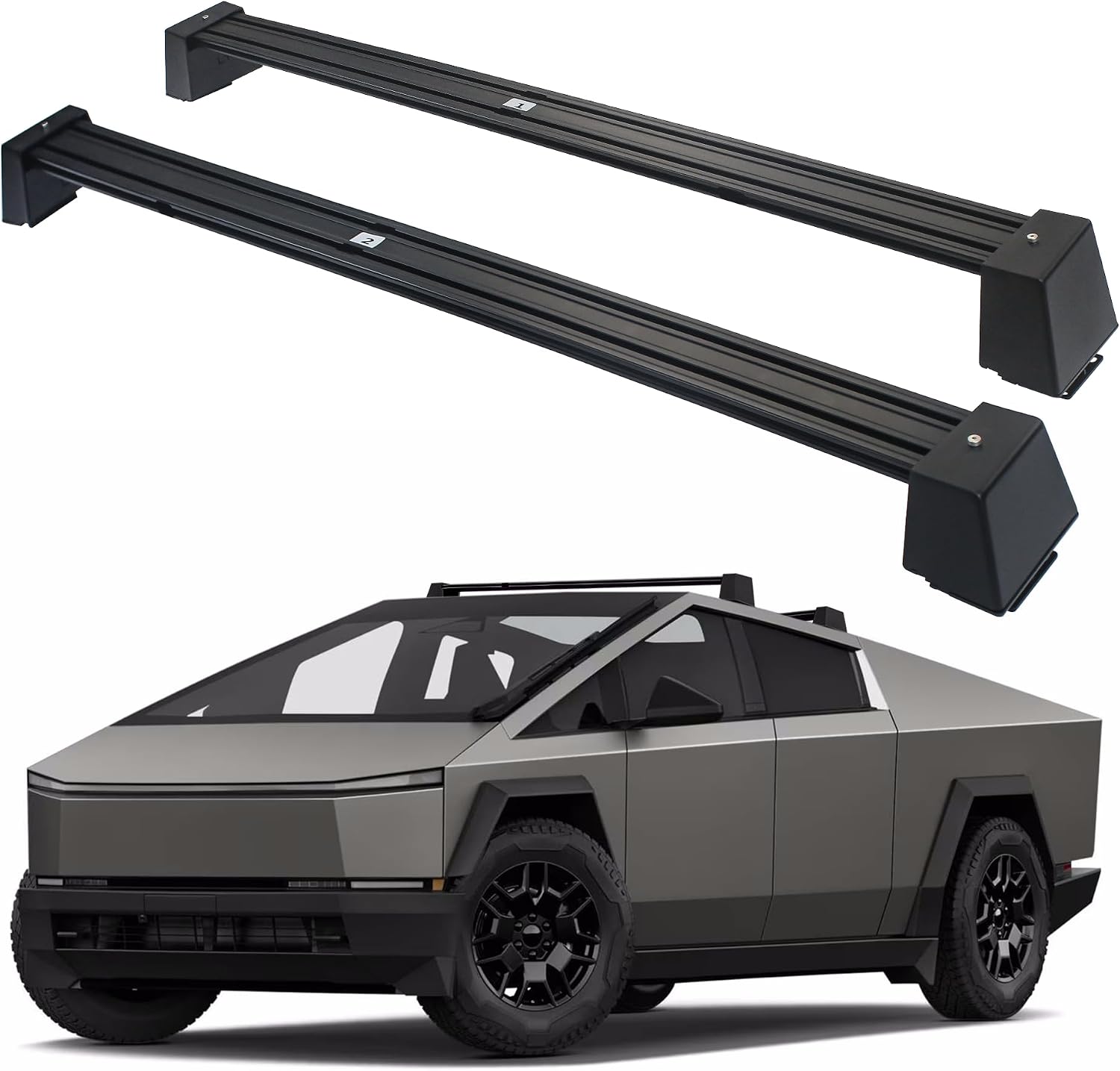 Super Heavy-Duty Roof Rack Crossbars Upgration for Tesla Cybertruck Specific fit Factory Mouting Points Aluminum Body Loading Weight at 550lbs MAX (Sold as 2pcs)