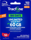 Tracfone $153 Unlimited Talk & Text, 60 GB of Data / 180 Days (Physical Card)