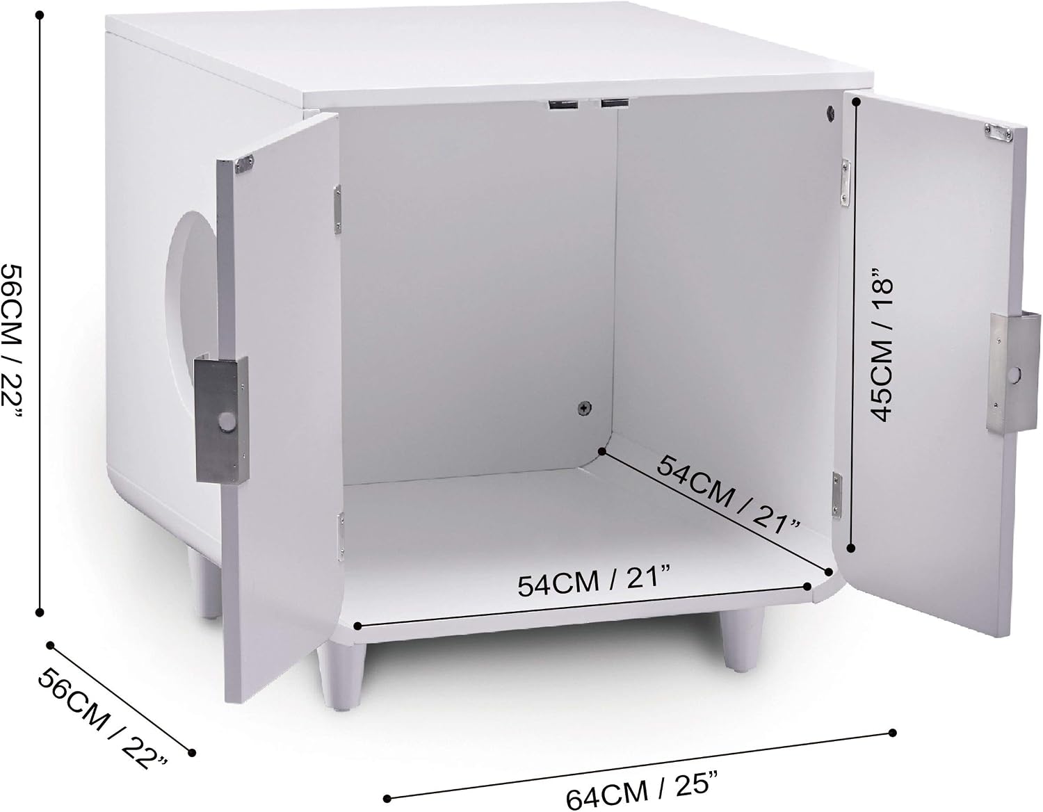 Staart Dyad Cat Litter Box Enclosure and Furniture Hidden Cat Home Side Table Nightstand Indoor Pet Crate Alpine White