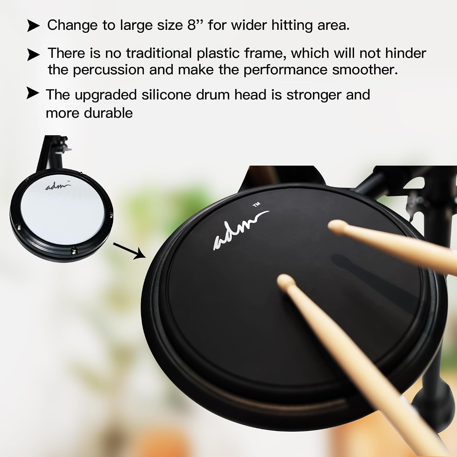 ADM Electronic Drum Set With 4 Quiet Electric Drum Silicone Pads, 180+ Sounds, Electric Drum Kit For Beginngers with 2 Switch Pedals, Throne, Headphones, DrumSticks, and Melodics Lessons