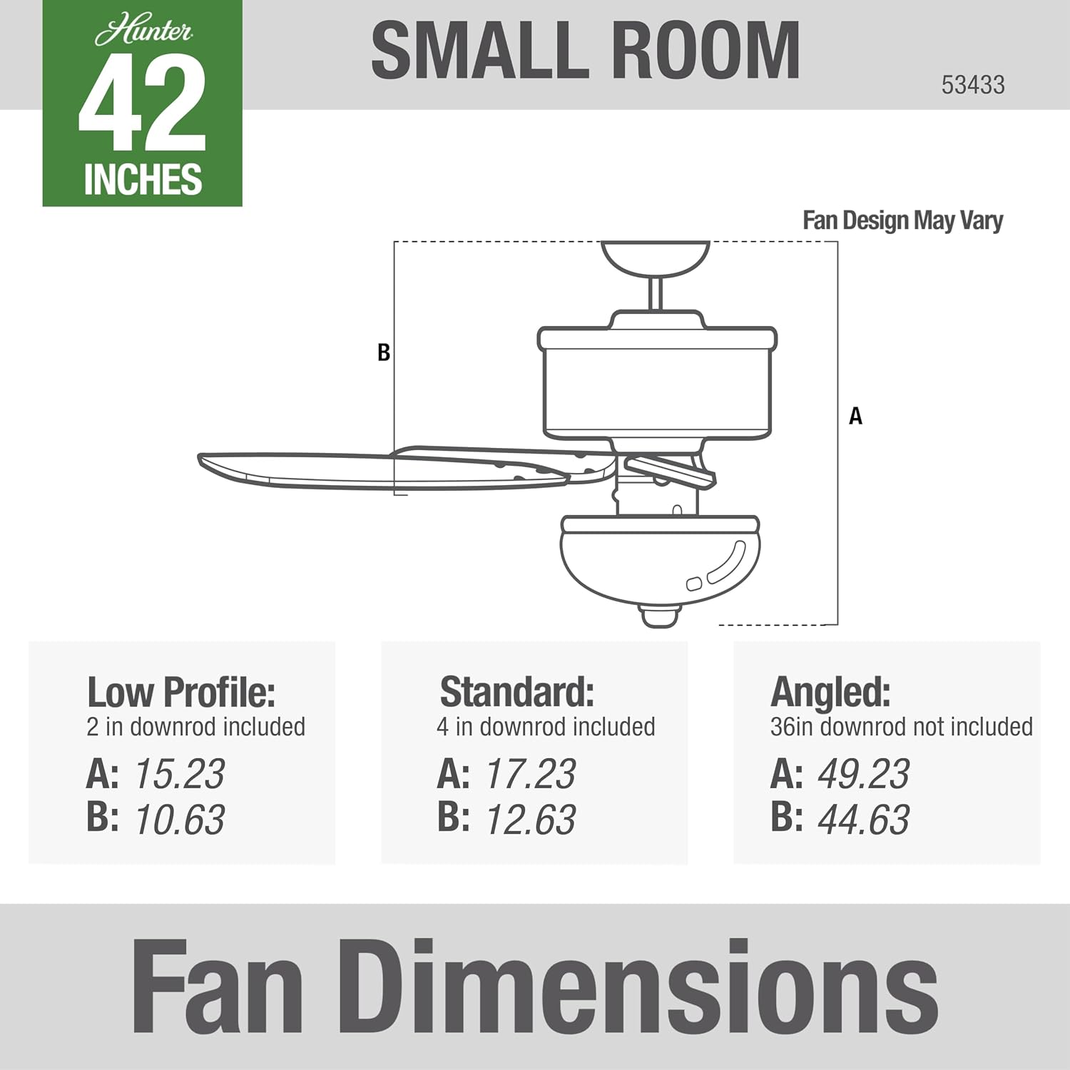 Hunter 42 inch Indoor Ceiling Fan with LED Light - Black Ceiling Fan with Pull Chain, For Bedroom, Living Room, or Kitchen, Standard Mount, No Remote, 4 Blades - Beck 53433, Matte Black