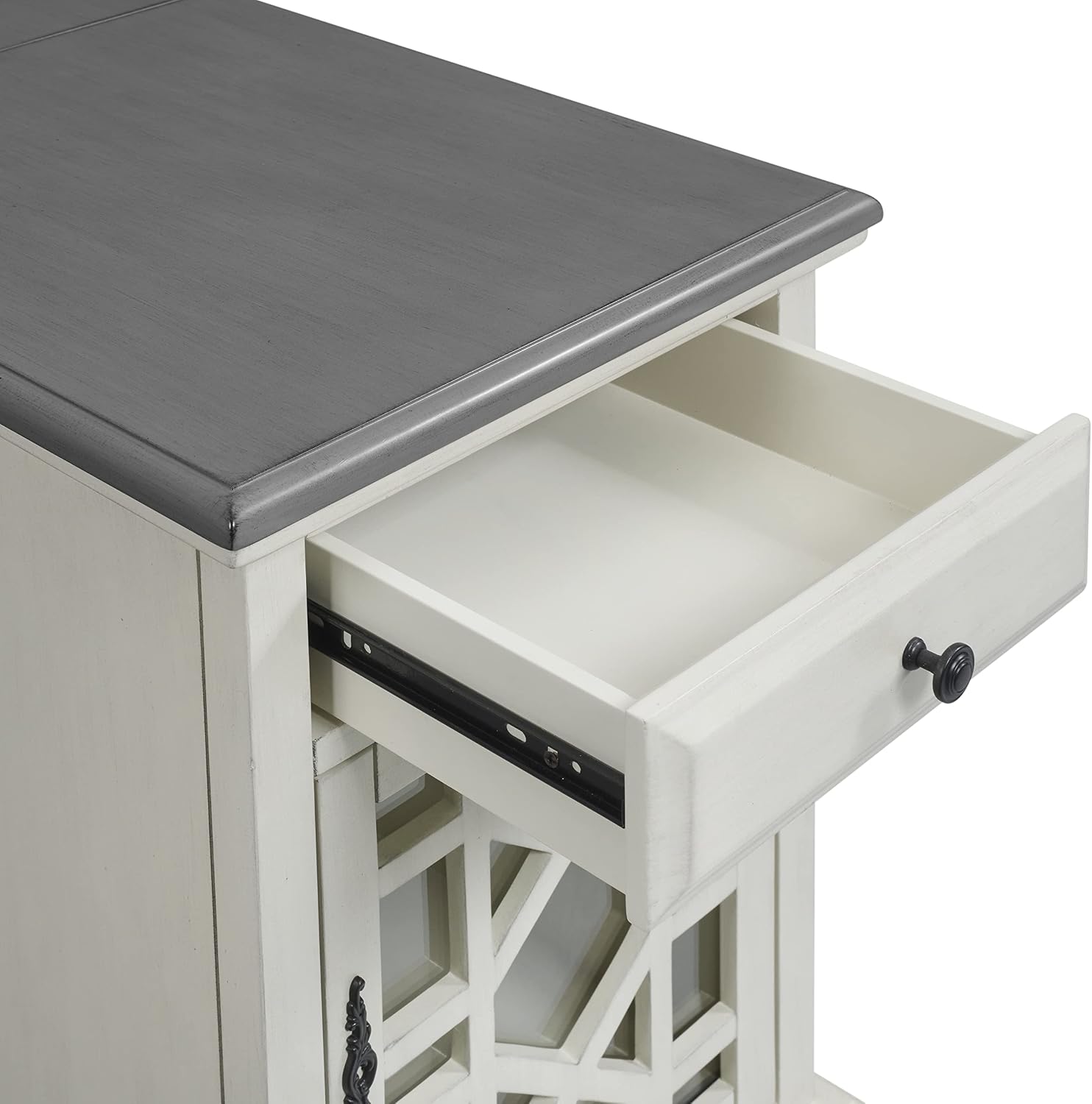Martin Svensson Home Elegant Chairside End Table with Power — 24″W x 16″D x 25″H, White with Gray Top — Transitional Painted Accent Table with Flip-Top USB Charging, Drawer & Cabinet Storage