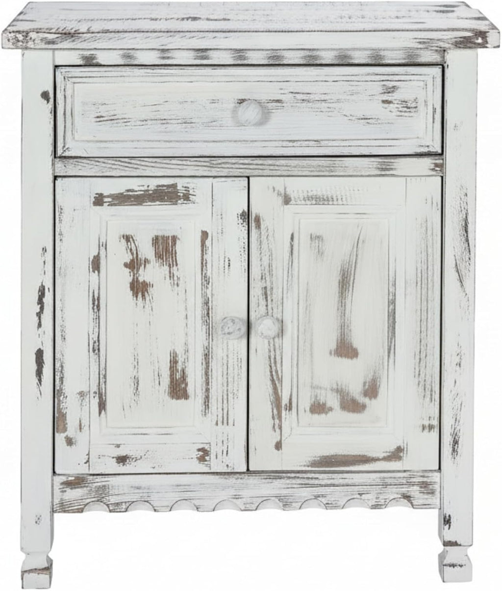 Alaterre Furniture Country Cottage Accent Cabinet with Drawer, Adjustable Shelf & 2 Doors – Modern Farmhouse Sideboard Buffet Storage Cabinet for Living Room, Dining Room or Entryway (White Antique)