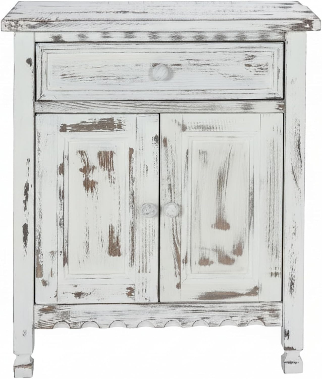 Alaterre Furniture Country Cottage Accent Cabinet with Drawer, Adjustable Shelf & 2 Doors – Modern Farmhouse Sideboard Buffet Storage Cabinet for Living Room, Dining Room or Entryway (White Antique)