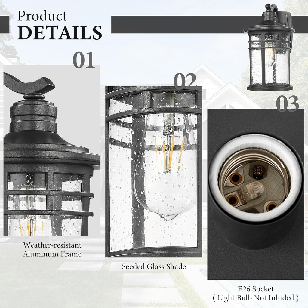 Darkaway 2 Pack Large Outdoor Porch Lights Wall Mount, 15inch Outdoor Light Fixtures Sconces Wall Lighting with Seeded Glass Exterior Lights for Patio Yard House Hallway Doorway Garage