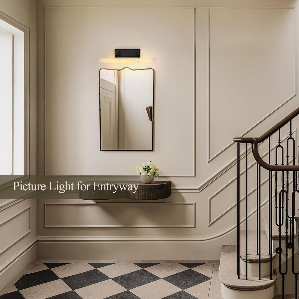 Alabaster Picture Lights for Wall, 20in Spanish Marble Picture Light Hardwired, Black Vanity Lights for Bathroom, Dimmable Modern Wall Lighting Gallery Light for Paintings, Bookshelf, Poster Display