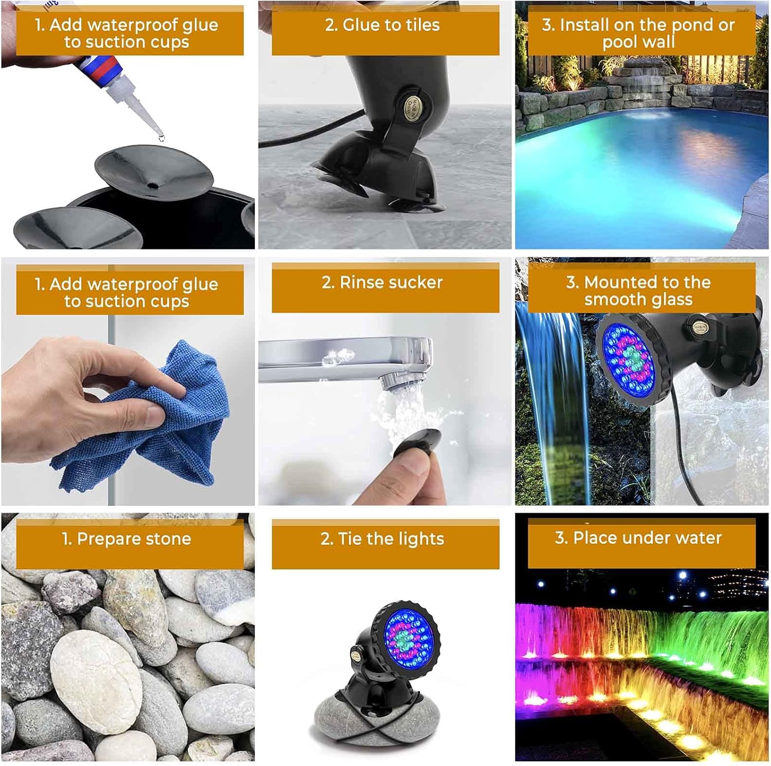 SHOYO Pond Lights Colored Underwater Fountain Lights (12 Lights) | Timer Submersible Memory Dimmable IP68 Waterproof Spotlights for Outdoor Water Pond Fountain Waterfall
