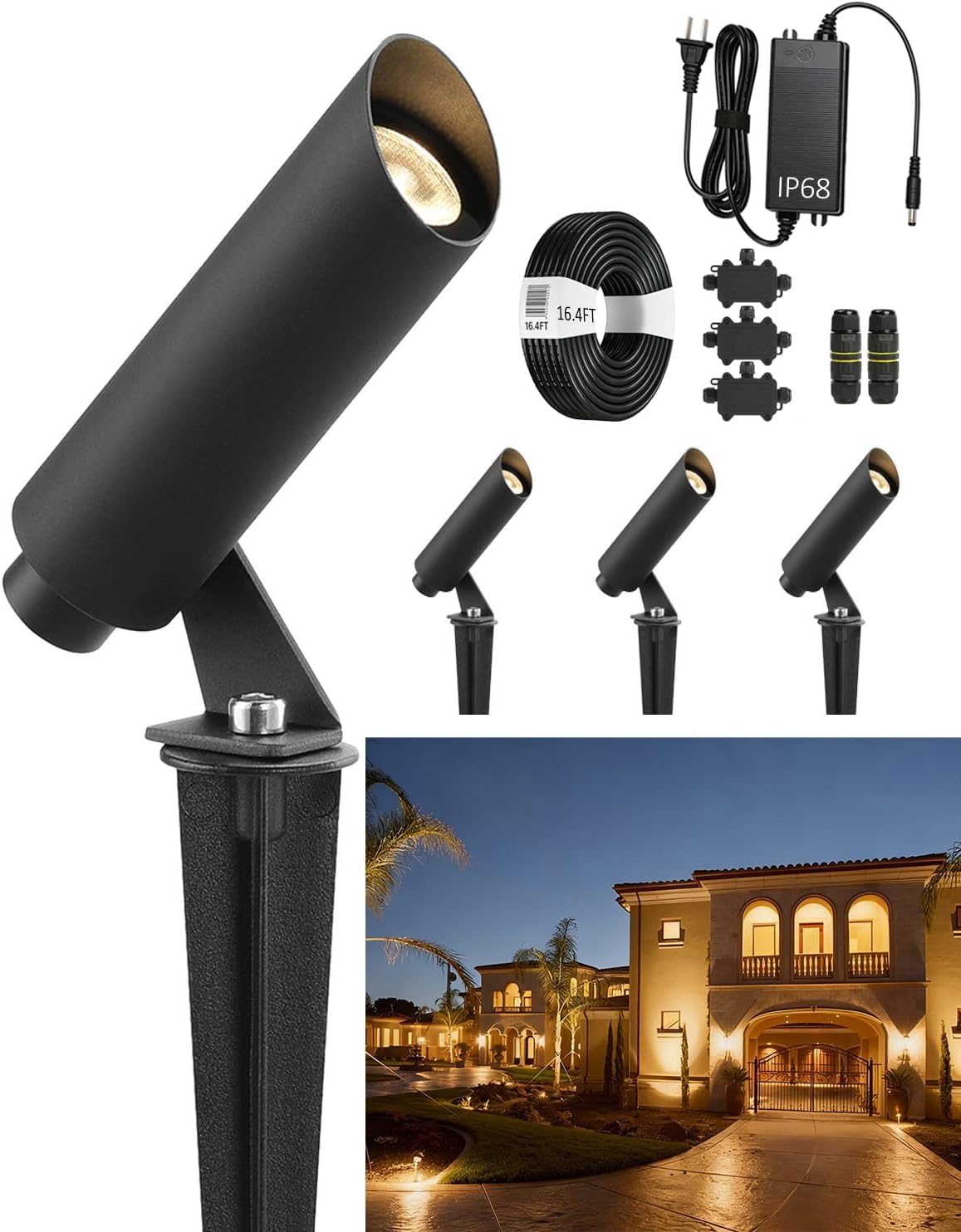 Outdoor Landscape Lighting, Mini Size Low Voltage LED Spotlight 3000K 4 Pack, IP65 Waterproof, with Quick Installation Accessories, for House Patio Garden Fence Tree Yard Plant Flags Use