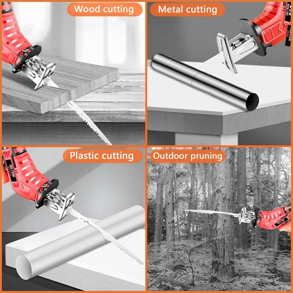 Cordless Reciprocating Saw With-2x 6000mah Batteries and 4 Pcs Saw Blades,Led Illuminated Cordless Saber Saw,Compact One-Handed Tool for Pruning/Wood/Plastic/Bone Cutting Outdoors