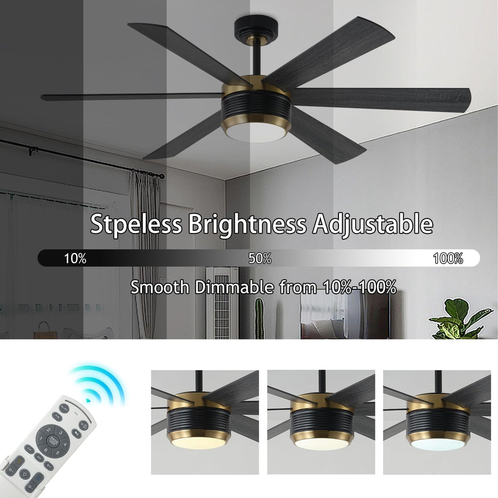 SHOWDI Ceiling Fans with Lights and Remote, Black-Gold, 56 in | 2 Blade Color, Metal Material, App Remote Control, Timer, Reversible, 3CCT, Dimmable for Bedroom, Living room, Indoor
