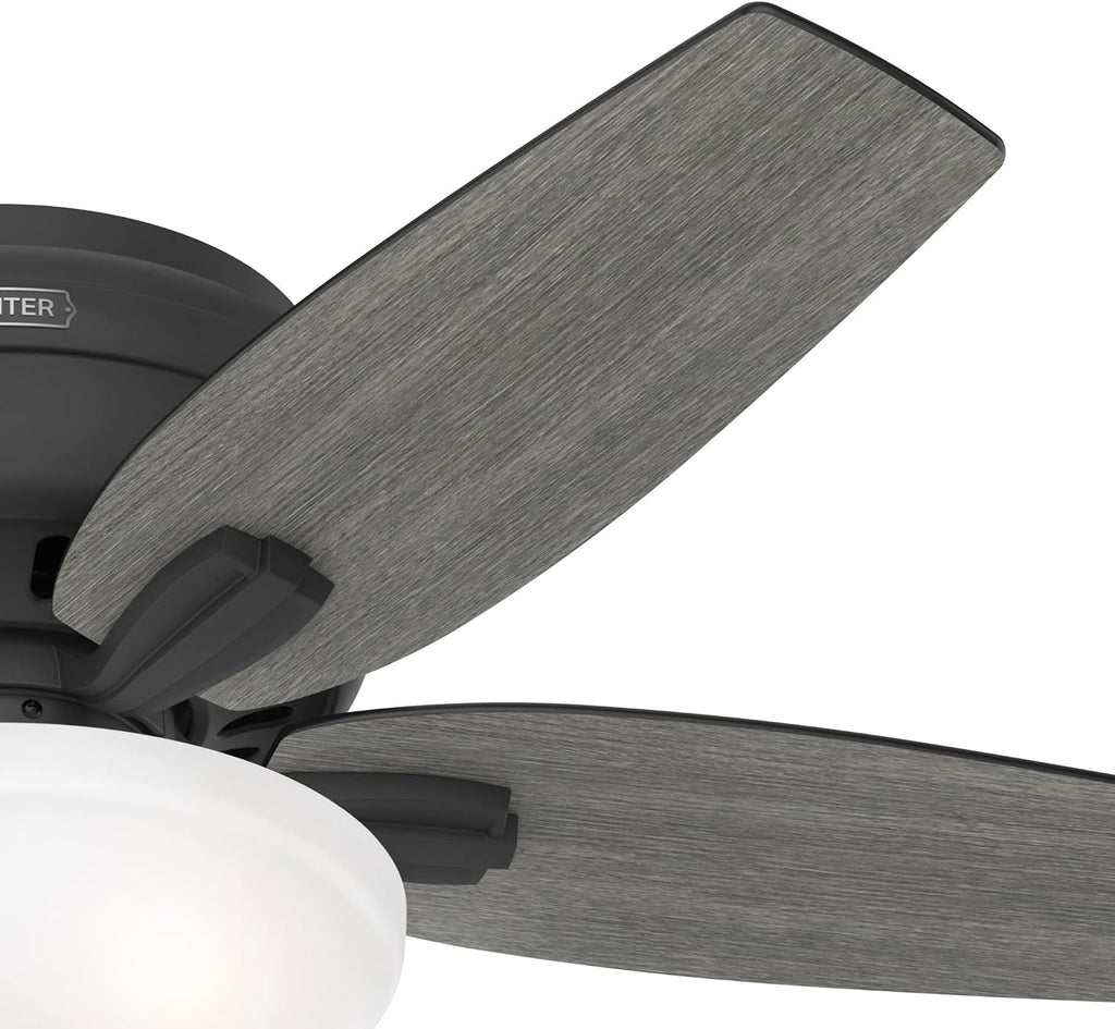 Hunter 42 inch Indoor Ceiling Fan with LED Light - Black Ceiling Fan with Pull Chain, For Bedroom or Living Room, Low Profile Flush Mount, No Remote, 5 Blades - Newsome 52394, Matte Black