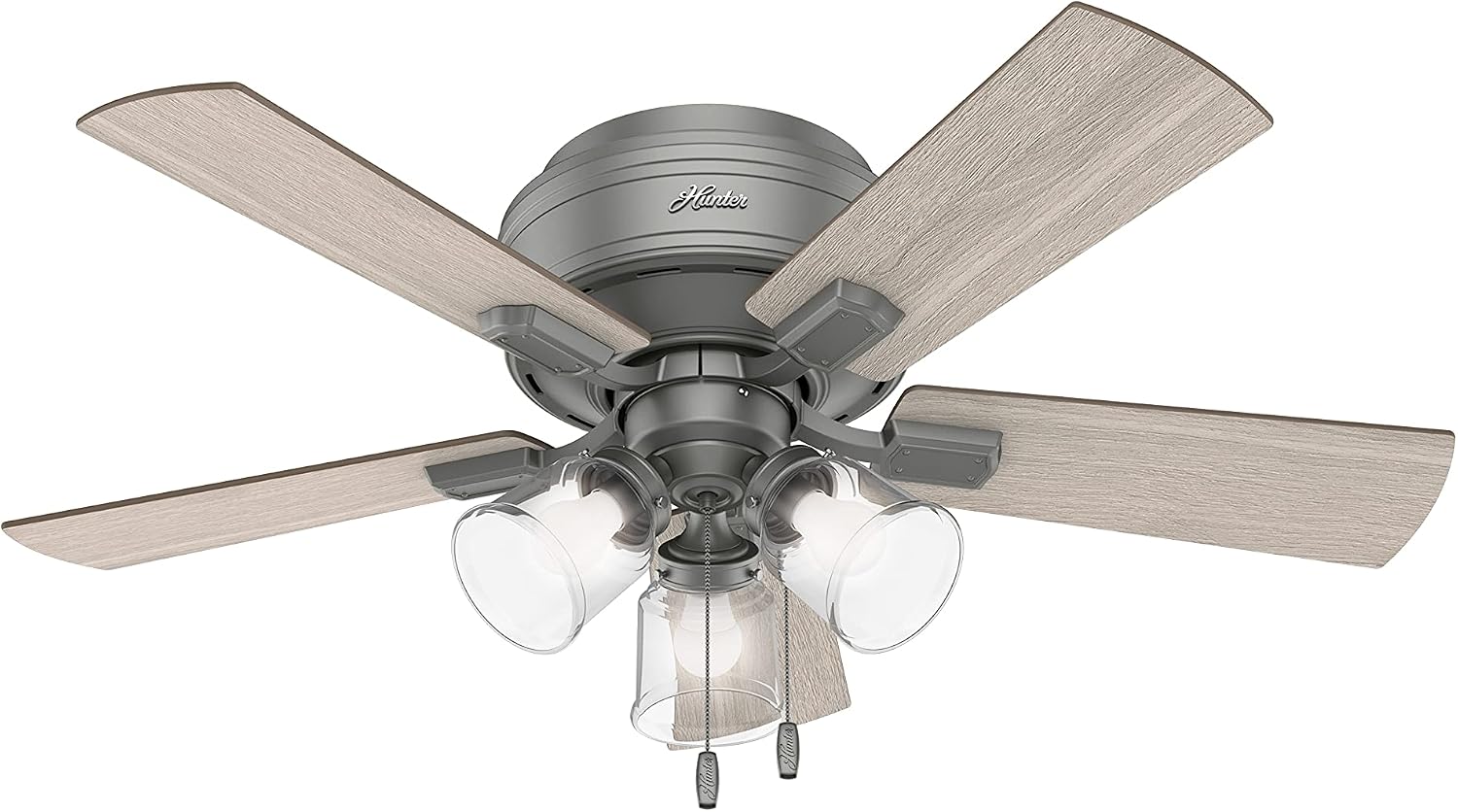 Hunter Fan 42 in Casual Matte Silver Finish Indoor Ceiling Fan with Pull Chain and Light kit, 5 Blades (Renewed)
