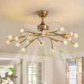 Siljoy 18 Lights Modern Crystal Ceiling Fan Light and Remote Control, Farmhouse Brass Gold Sputnik Crystal Fandelier, Reversible Ceiling Fan Light Kit for Living Dining Room Bedroom 42 Inches