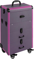 Professional Rolling Makeup Case Train Case Portable Cosmetic Organizer Trolley Lockable Rolling Make-ups Case Storage Cart Makeup Train Case Cosmetology Case On Wheels (Purple|4 trays)