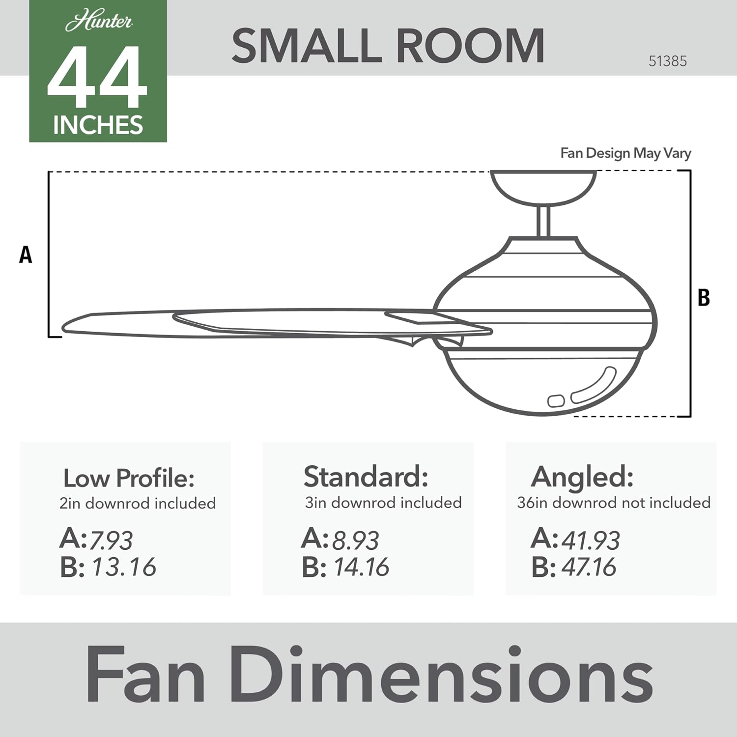 Hunter 44 inch Indoor Ceiling Fan with LED Light - Black Ceiling Fan with Pull Chain, For Bedroom or Living Room, Standard Mount, No Remote, 5 Blades, Includes Bulbs - Burroughs 51385, Matte Black