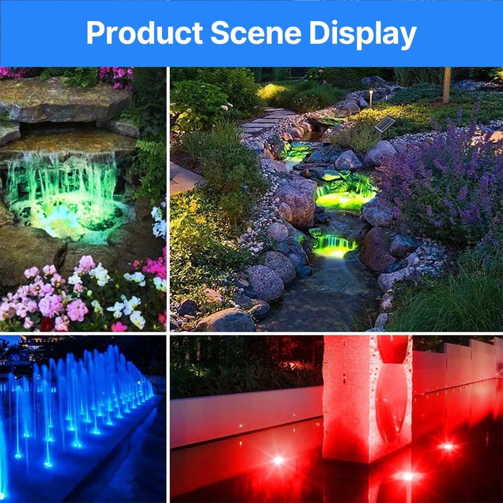 flexman Set of 6 Solar Pond Light, 6V 4W Solar RGB LED Submersible Fountain Lights with 16.4Ft Cord, Water Proof Adjustable Underwater Landscape Spotlights for Pool Garden Yard (Colorful Light)