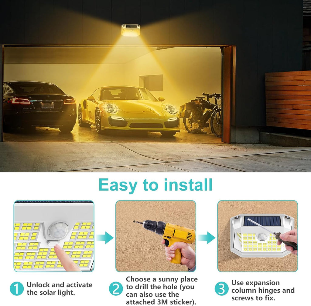 Solar Spot Lights Outdoor 8 Pack 57 LED Warm White& Motion Sensor Flood Lights 188 LED Warm White