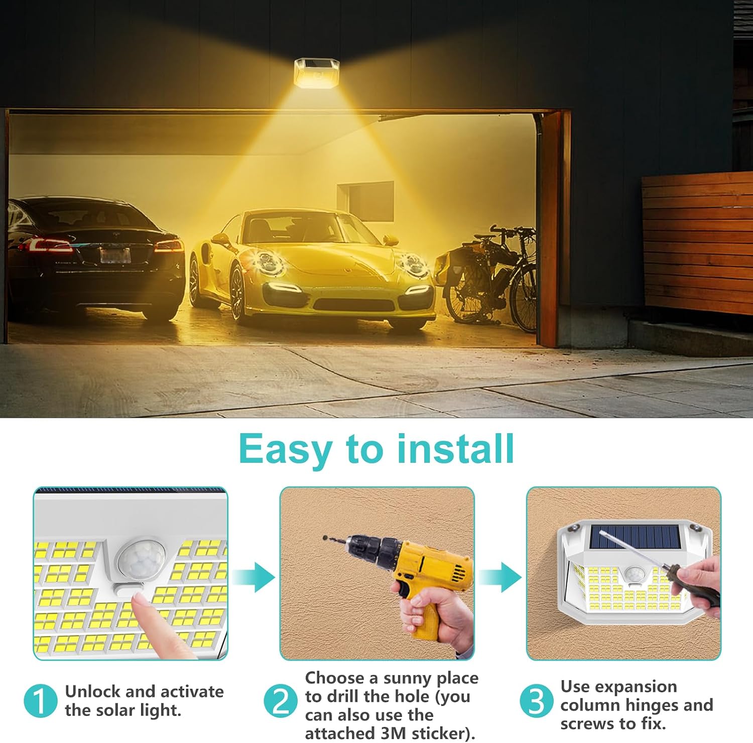 Solar Spot Lights Outdoor 8 Pack 57 LED Warm White& Motion Sensor Flood Lights 188 LED Warm White
