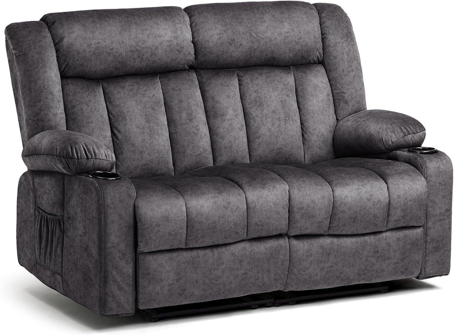 COMHOMA Living Room Furniture Sets Manual Recliner Loveseat,2 Seat Fabric Reclining Sofa,Ergonomic Backrest with Cup Holders&Side Pockets,Daul Recliners for Living Room,Meeting Room,Dark Gray(2)