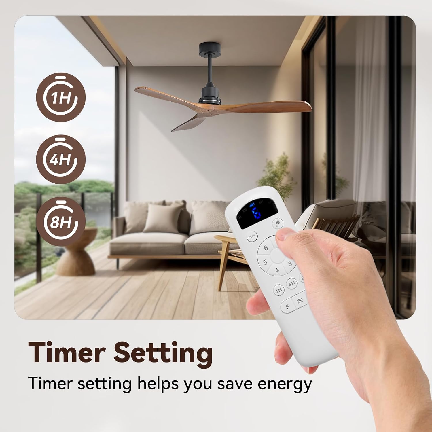 Sofucor Ceiling Fan no Lights, 52 Inch Low Profile Flush Mount Ceiling Fans with Remote, Modern Wood Ceiling Fan for Bedroom Indoor Outdoor, 6-Speed Reversible DC Motor Dimmable Timer