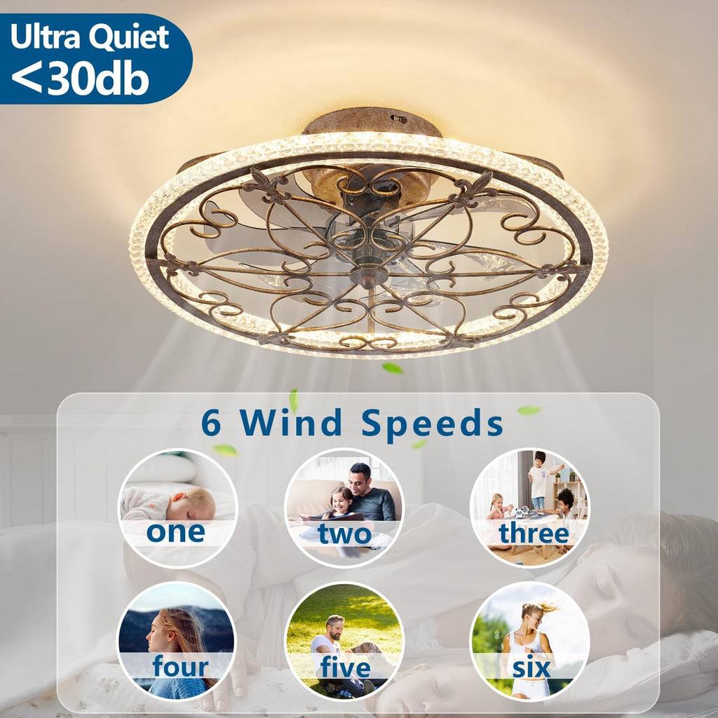Rustic Caged Ceiling Fan with Lights Remote Control, Retro Industrial Ceiling Fan with Light for Kitchen Bedroom Living Room