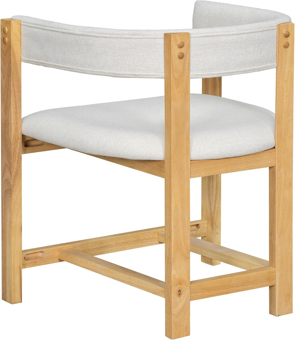 Christopher Knight Home Set of 2 Arley Modern Fabric Upholstered Dining Armchair, Sturdy Wooden Kitchen Side Chair with Ergonomic Backrest and Footrest, Soft Padded Barrel Accent Chair, Beige+Natural