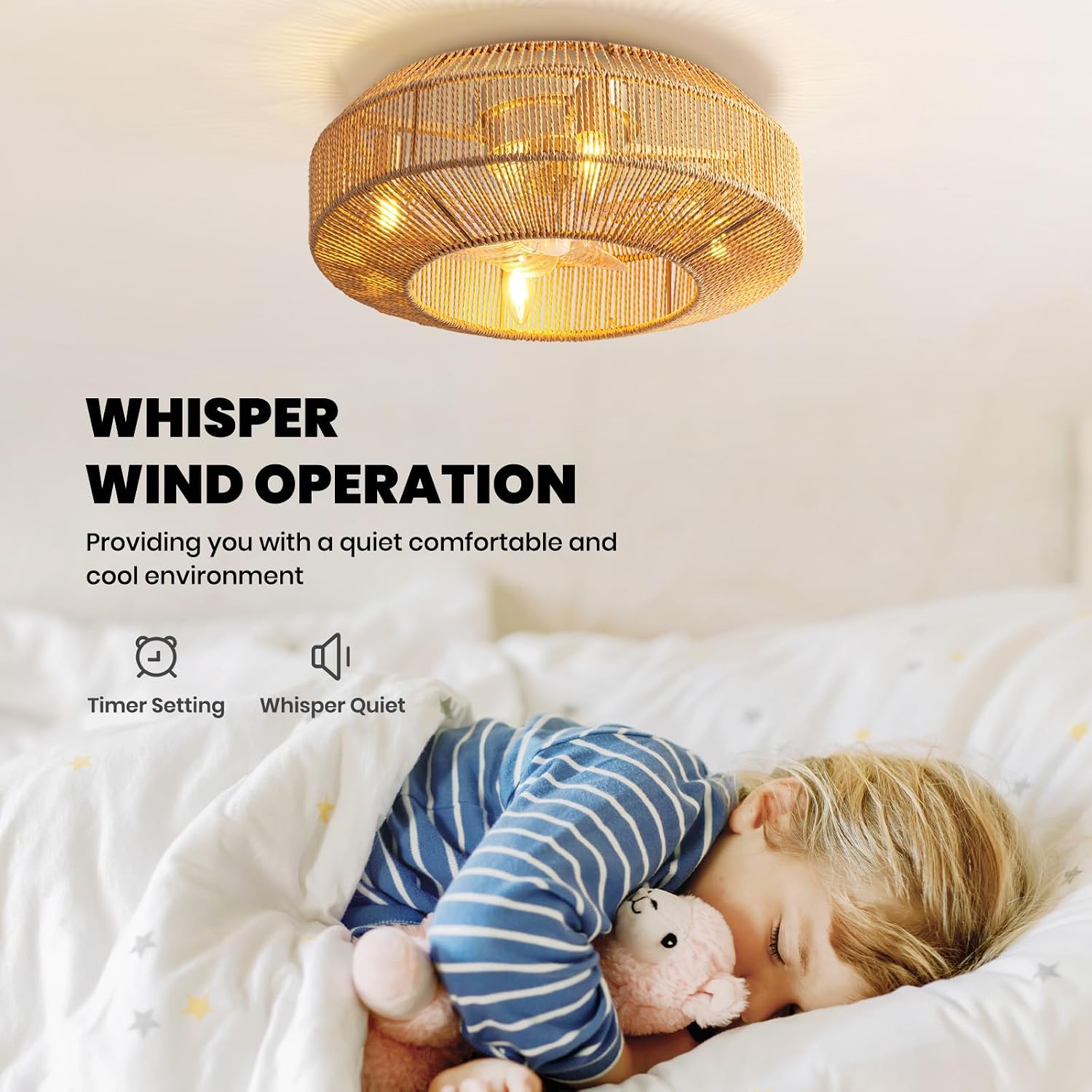 20' Boho Caged Ceiling Fan with Light Flush Mount Boho Caged Ceiling Fan Fandelier with Remote Control 6 Speeds Fandelier for Bedroom, Living Room, Kitchen