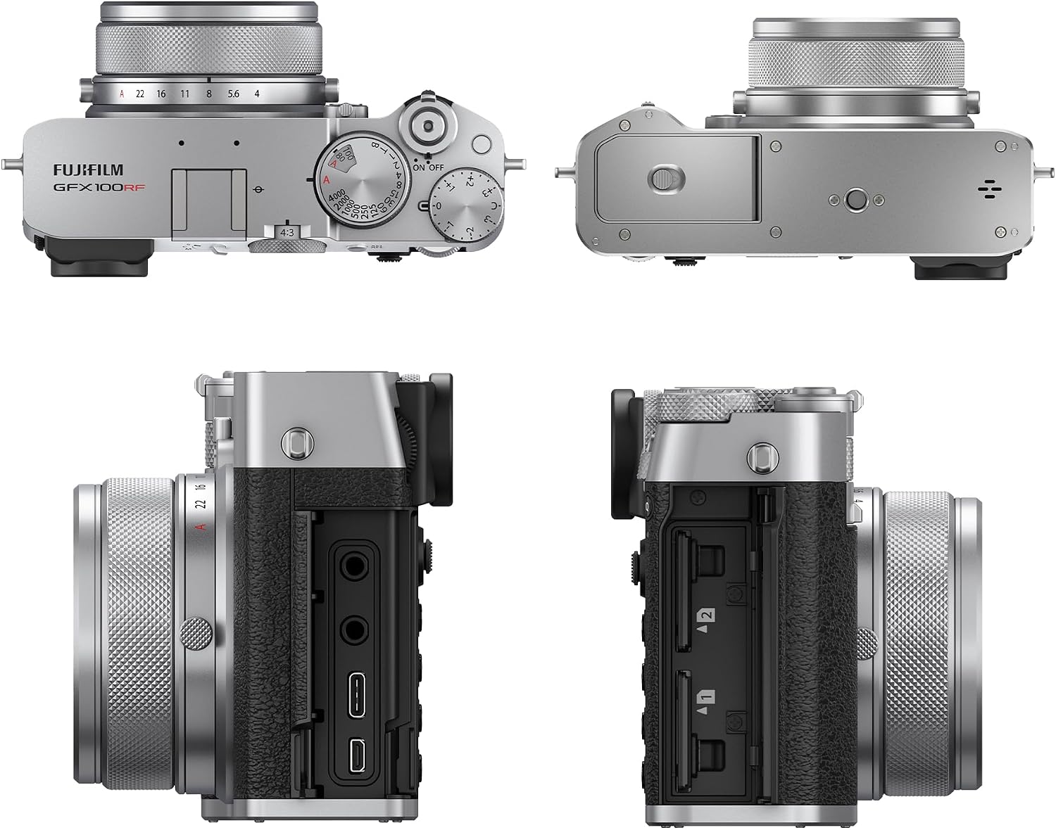 FUJIFILM GFX100RF Medium Format Mirrorless Digital Camera, 102MP BSI CMOS II Sensor Powerful Compact Rangefinder Style, 35mm F4 Lens + 2X 64GB Memory Card + More- Silver