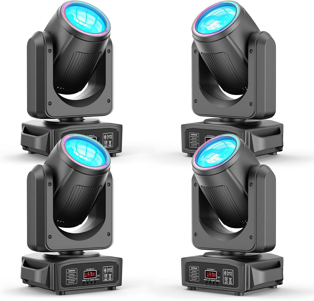 4 Pack 150W Moving Head Lights,Beam/Spotlight/Strobe/Wash Stage Lighting 8 Gobos 8 Colors 18-Facet Prisms DMX512 Sound Activated for DJ,Wedding,Party,Live Show,Disco Events