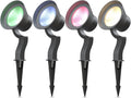 GOODSMANN RGBW Low Voltage LED Spotlights 4PK Color Changing Landscape Lights 12V-15V 12W 650 Lumen Outdoor Spot Lights 9 Lighting Modes Aluminum Flood Lights with Connectors and Metal Spike Stakes