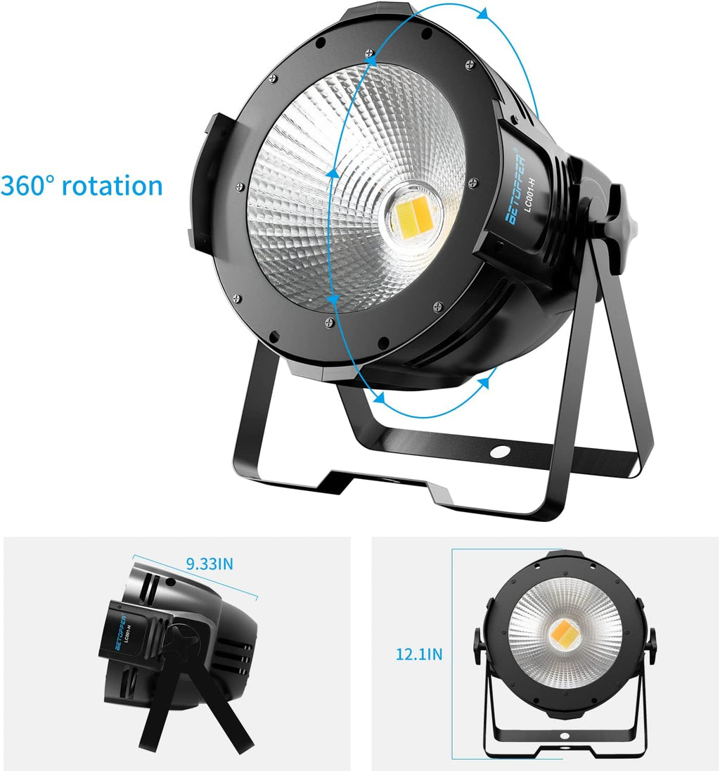 BETOPPER White Stage Par Lights w/Barndoor Professional 100W COB Spotlight Bright DJ Light Strobe Lighting for Church,Parties,Wedding,Therter,Live Events,Stage etc. (1)