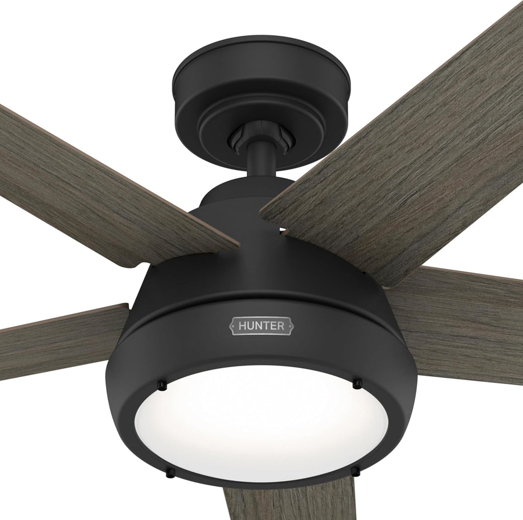 Hunter Fan 52 Inch Matte Black Indoor Ceiling Fan with LED Light and Remote Control for Bedroom, Living Room/Family Room, Office, Basement, Kitchen, Dining Room (Renewed)