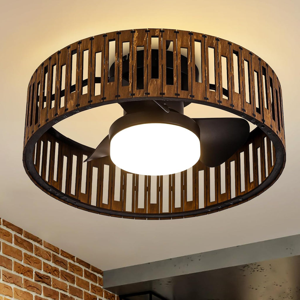 fandelier ceiling fan with light,low profile ceiling fans with led lights,boho ceiling fan,farmhouse 20' caged bladeless ceiling fan with remote for Bedroom Kitchen Kid's Room