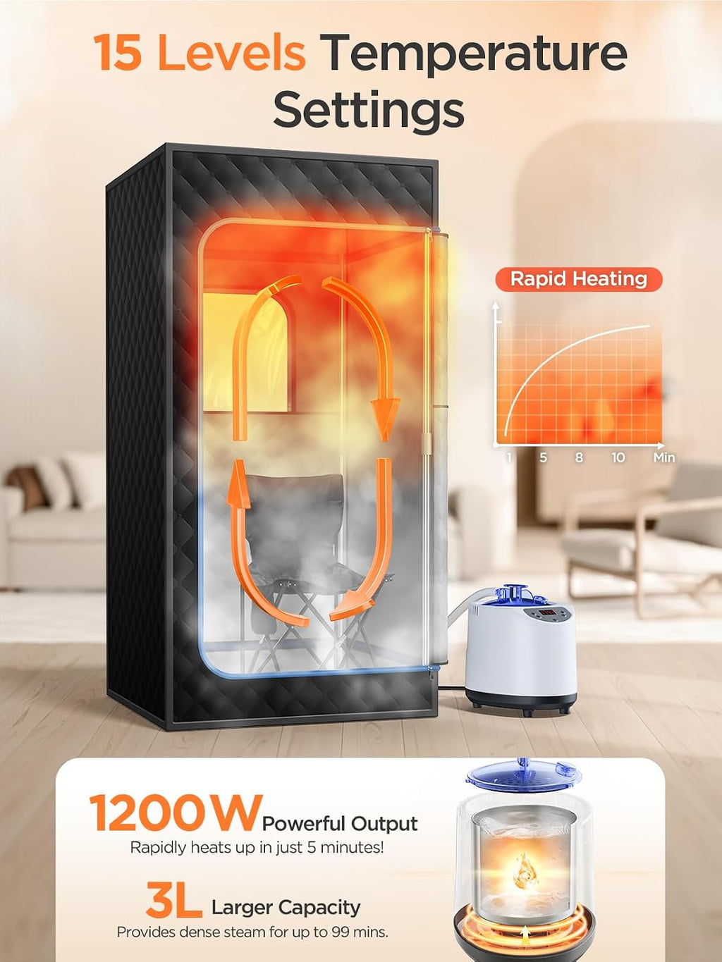 Portable Steam Sauna for Home |Personal 71' Full Body Sauna Tent with 1200W 3L Steamer, 15 Levels, Remote & Chair | Moist Heat for Relaxation, Workout Recovery & Stress Relief – VOC-Free