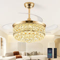 TXCSLY 48' Crystal Fandelier Ceiling Fan with Light, Retractable Ceiling Fans Chandelier Fan with Retractable Blades Dimmable Crystal Ceiling Fan Chandelier Fans for Bedroom Living Room-Gold