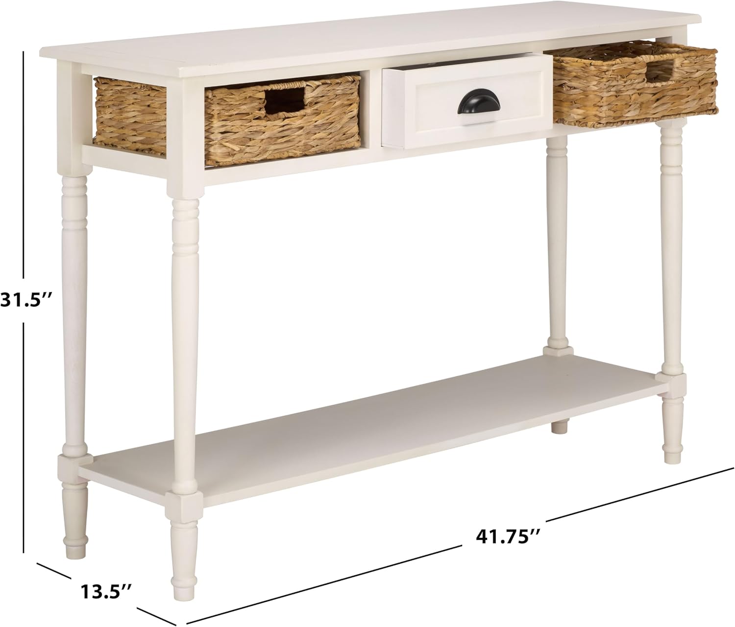 SAFAVIEH Home Collection – Christa Ivory Console Table, 3-Drawer Storage with Natural Basket Drawers, Coastal Entryway Design (AMH5737K)