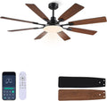 JSAITEE 60In Ceiling Fans with Lights - Brown Low Profile Fan Light with 8 Blades, 6 Wind Speeds Reversible, Dimmable, Modern Light Fixture for Indoor Living Room, Kitchen, Coverd Patios