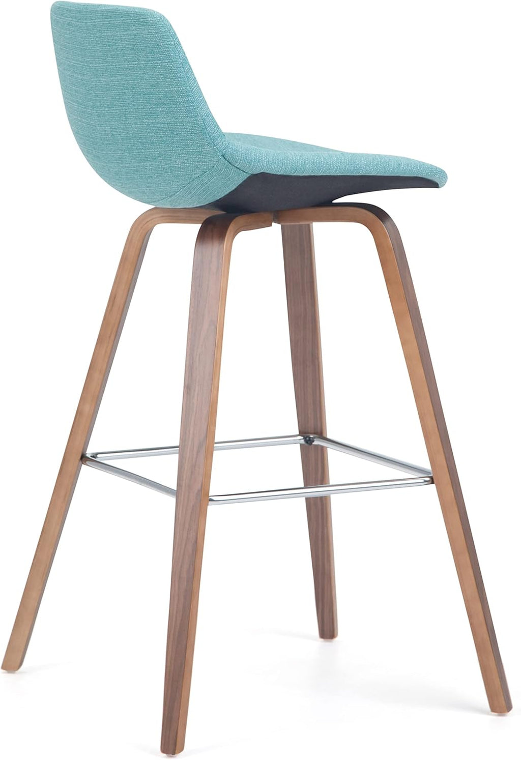 SIMPLIHOME Randolph Counter Stools (Set of 2) - 28 Inch Seat Height Upholstered Bentwood Bar Stools in Aqua Blue Linen Look Fabric, Mid Century Modern Seating with Curved Backrest and Footrest