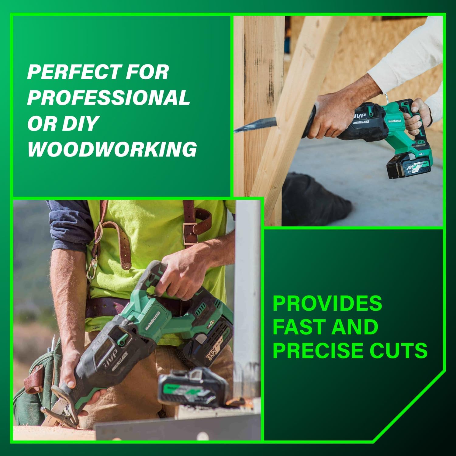 Metabo HPT 36V MultiVolt Cordless Reciprocating Saw, 4-Stage Speed Selector, 1,700 SPM to 3,000 SPM, Orbital Action, Low Vibration, Hybrid Power Option, Metal Rafter Hook, Tool Body Only, CR36DAQ4