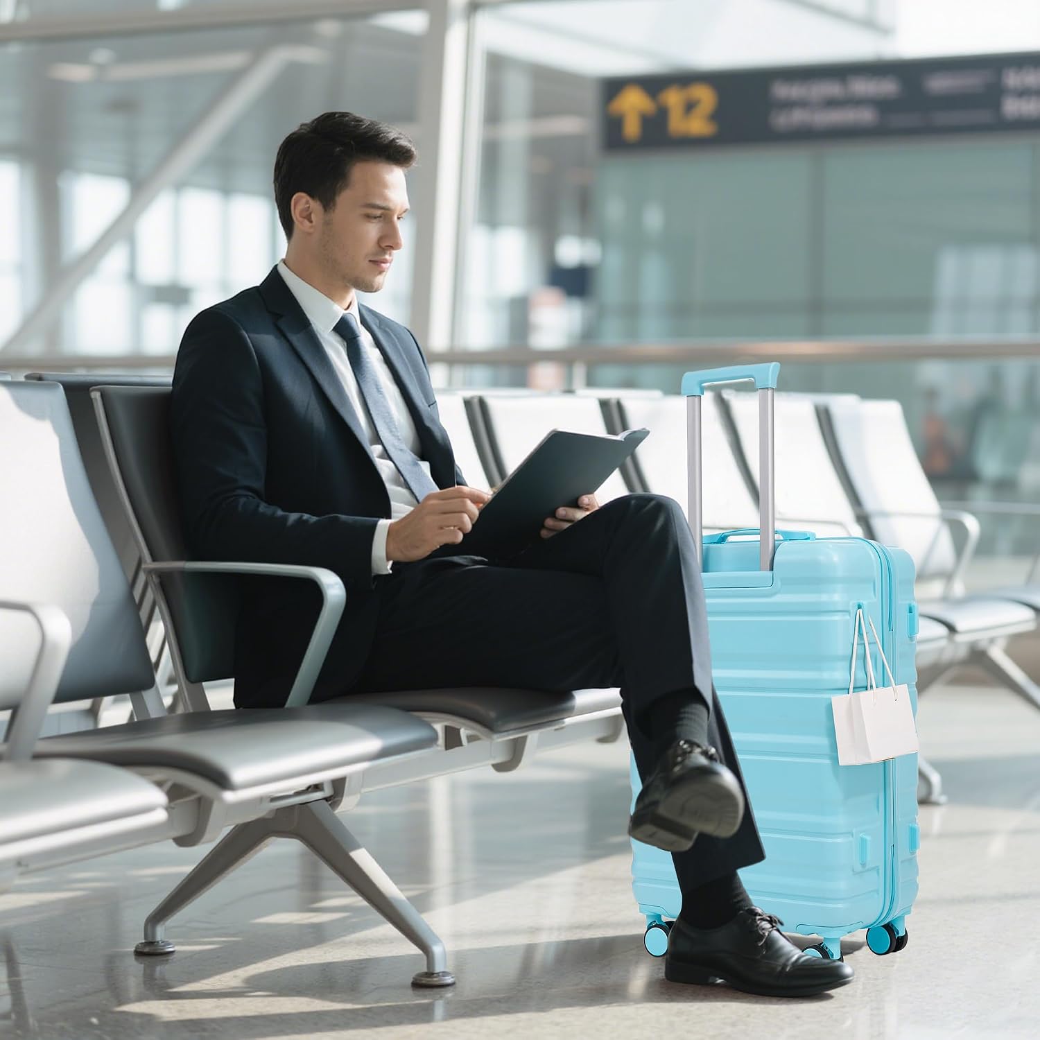 GDFStudio 20/24/28 Inch 3 Piece Luggage Set, ABS Hard Shell Spinner Suitcase with 360° Silent Wheels, Expandable Capacity,Combination Lock, Retractable Handle, Carry On & Checked Suitcases,Blue