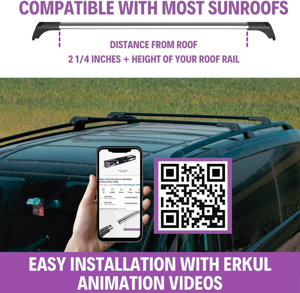 ERKUL Roof Rack Cross Bars for BMW X7 G07 2019-2026 | Aluminum Crossbars with Anti Theft Lock for Rooftop | Compatible with Raised Rails - Black
