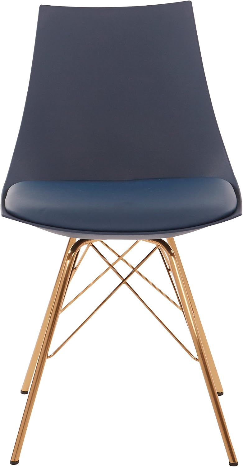 OSP Home Furnishings Oakley Mid-Century Modern Bucket Dining Chair with Faux Leather Padded Seat, Navy Blue
