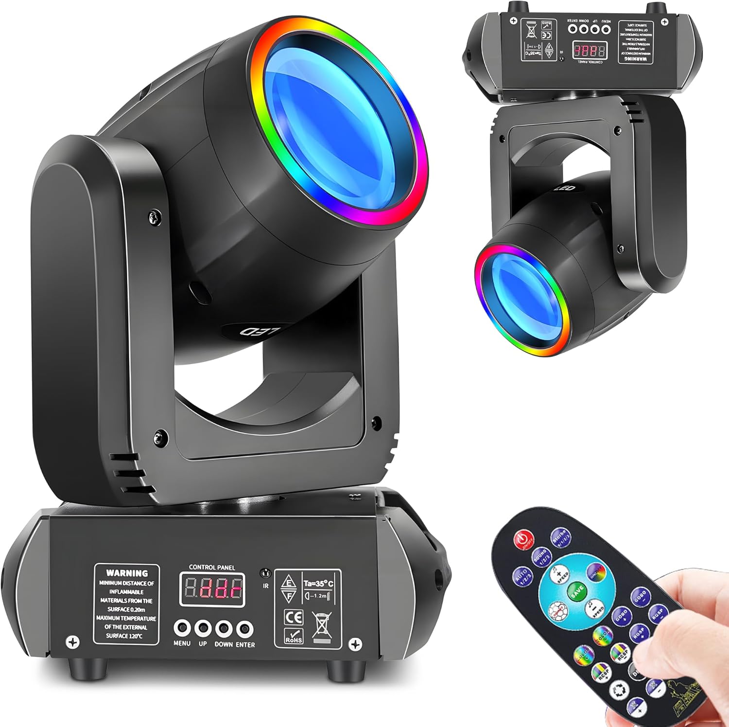 250W Stage Lights LED Moving Head DJ Lights 13 Gobos 8 Colors 15 Channels Disco Spotlights DMX512 with Sound Activated for Wedding Birthday Halloween Christmas Party Stage Strobe Lighting