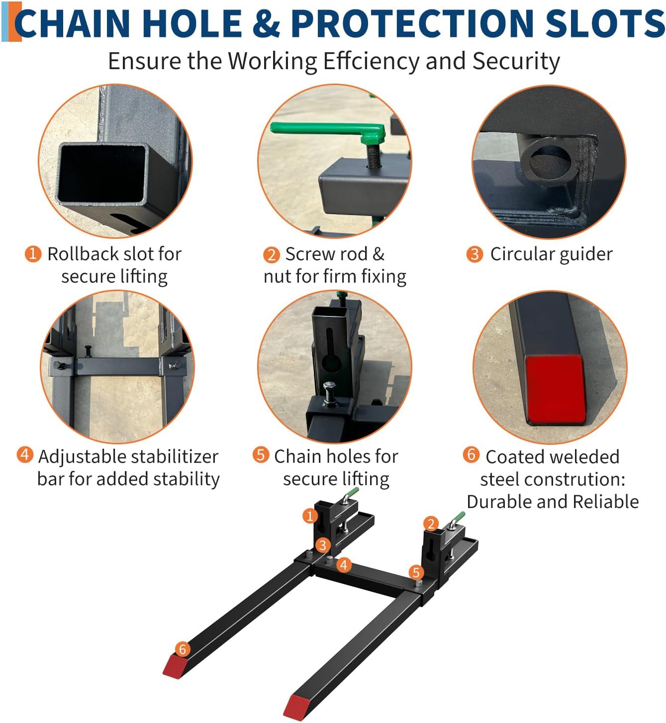 GarveeLife Clamp On Pallet Forks for Tractor Bucket 60 in,Heavy Duty Debris Forks for Tractor Bucket 2000 LBS Quick Attach Loader Pallet Fork with Adjustable Stabilizer Bar,