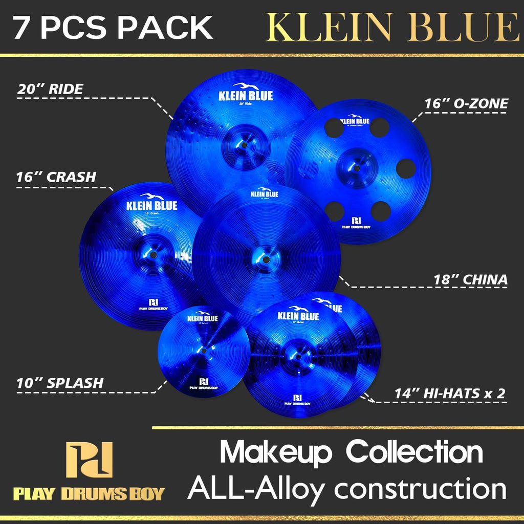 Titanium Color Cymbals Set – 7-Piece Drum Cymbal Pack for Acoustic Kits – Red/Blue/Black – Lightweight, Durable & Stage-Ready – Direct from Manufacturer (Blue)