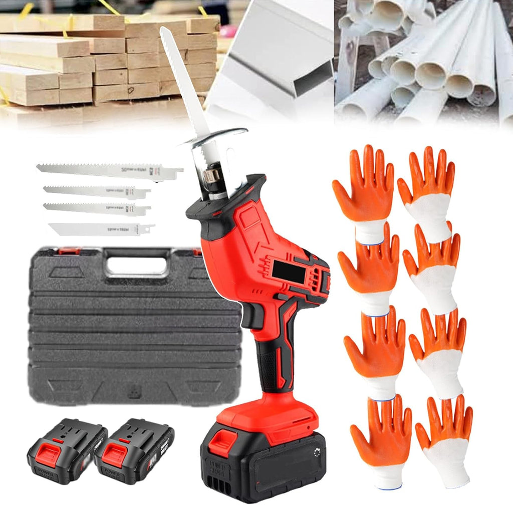Portable Bone Saws Cutting Machine Electric Reciprocating Saw With 2 Batteries/21v 3.0ah/6.0ah,Butcher Saw Electric Cordless Chainsaw Cutting Tool With 4 Saw Blades(With Light),3AH