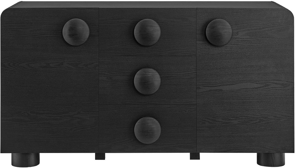 Modway Sonnet Retro Curved Sideboard in Black – 57 Inch Modern Buffet Cabinet with Circle Knobs – Credenza Cabinet with 3 Drawers – TV Stand Media Cabinet for Living Room, Home Office, Lounge Area