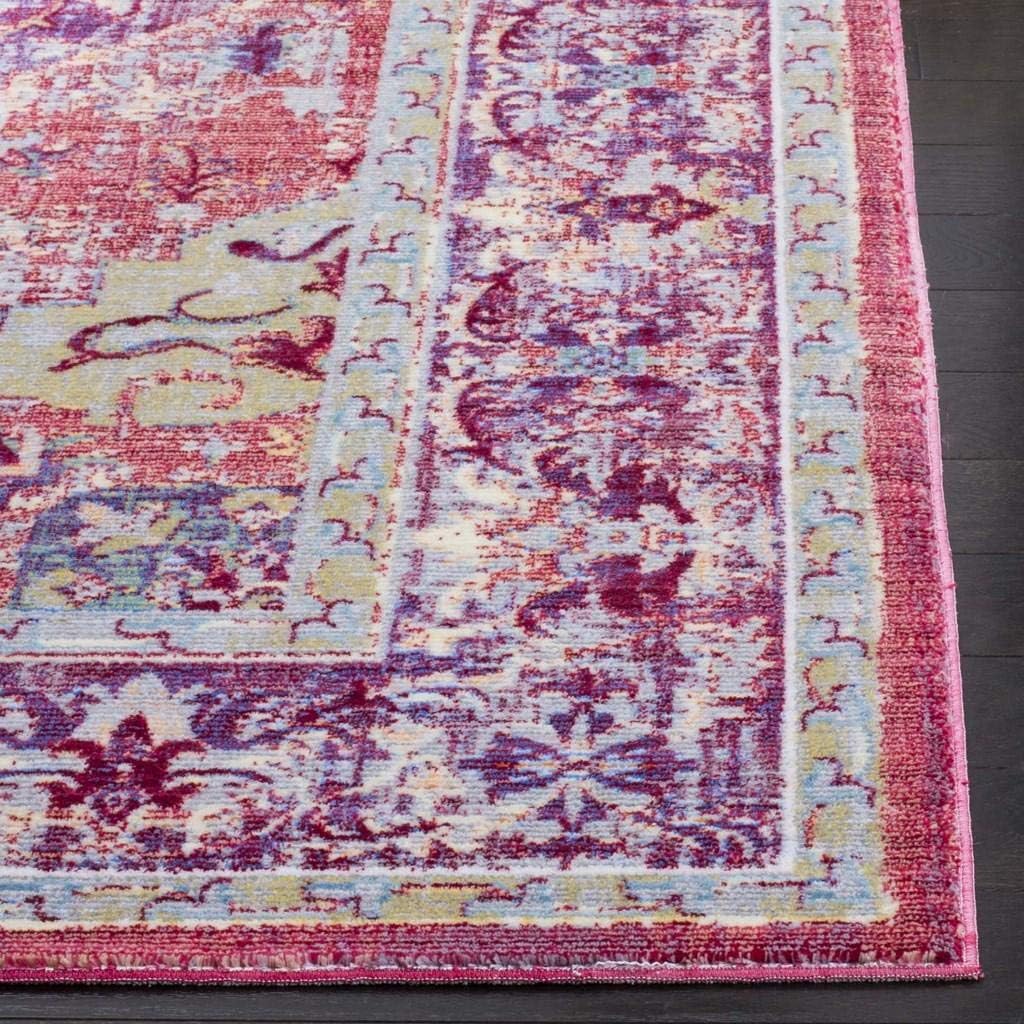 SAFAVIEH Claremont Collection Area Rug - 6'7' Square, Purple & Coral, Oriental Medallion Distressed Design, Non-Shedding & Easy Care, Ideal for High Traffic Areas in Living Room, Bedroom (CLR664A)