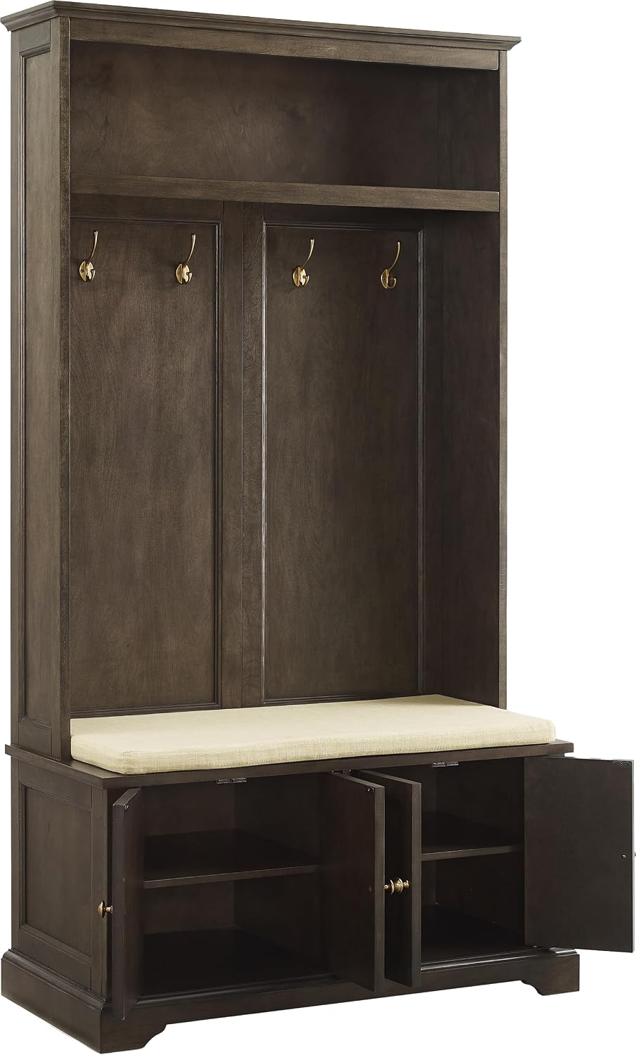 Crosley Furniture Holbrook Hall Tree with Shoe Rack Bench and Coat Hooks for Hanging Storage, Coffee